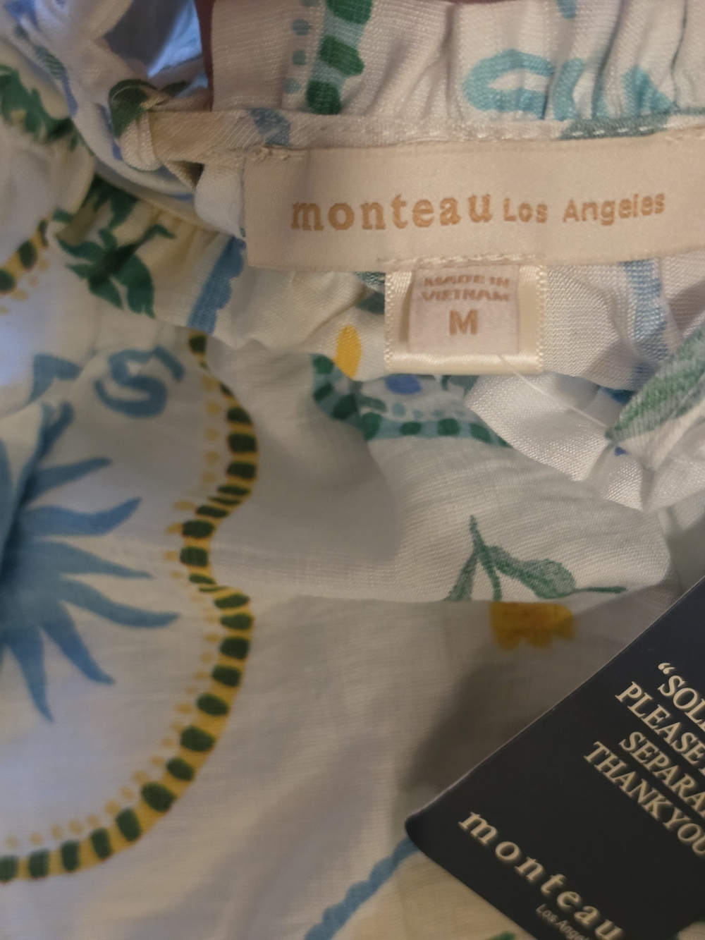 Monteau White Sun & Palm Print Two-Piece Pajama Set-Med - Picture 5 of 6